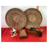 Wicker Trays, Wooden Boxes & Misc
