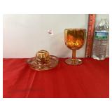 Carnival Glass Goblet & Ashtray