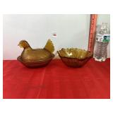 Amber Bowl & Nesting Chicken