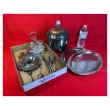 Silverplated Ice Bucket, Trays, & Flatware