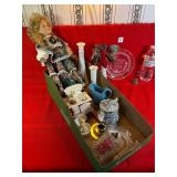 Doll, Bud Vases, Sugar Bowl & Misc