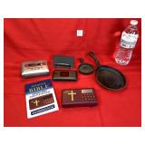 Small Cast Iron Pans, Cassette Player & Misc