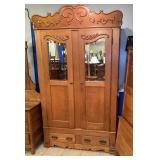 Antique Oak Adjustable Wardrobe w/Key Antique Oak Adjustable Wardrobe w/Key