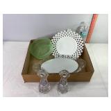 Mirrored Tray, White Plate, Perfume Bottles & Misc