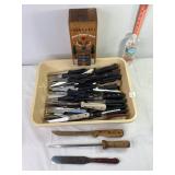 Knife Block, Assorted Knives & Misc