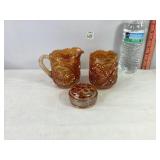 Marigold Carnival Glass Sugar & Creamer & Misc