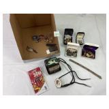 Assorted Pins, Bolo, Alarm Clock & Misc