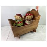 Wooden Cradle & Teddy Bears