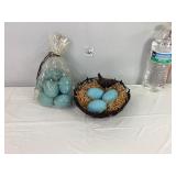 Robin Eggs & Metal Basket