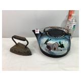Cast Iron Handpainted Kettle & Iron