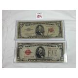 1 - 1953 & 1 - 1928 $5 Red Seals