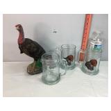 Turkey Figurine & Glasses