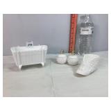 Milkglass S&P Shakers, Cradle & Shoe