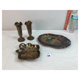 Silverplate Plates & Brass Candle Holders