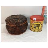Decorative Wooden Box & Ritz Cracker Tin