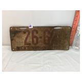 1923 West Virginia License Plate