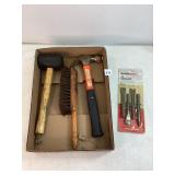 Rubber Mallet, Hammer, Brush & Chisel Set