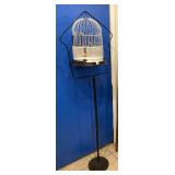 Antique White Bird Cage w/Metal Stand