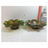 Green/Amethyst Carnival Glass Bowls