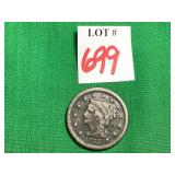 1845 Coronet Head Large 1 Cent