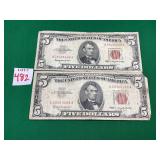 2 - 1963 Series $5 Red Certificates