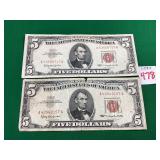 2 - 1963 Series $5 Red Certificates