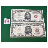 2 - 1963 Series $5 Red Certificates