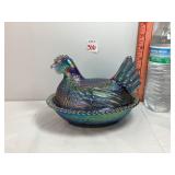 Indiana Glass Iridescent Blue Hen on Nest