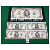 4 Uncut $5 Bills