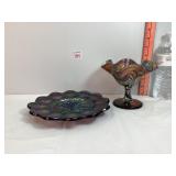 Amethyst Carnival Glass Compote & Plate