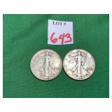 2 - 1942 Walking Liberty Half Dollars