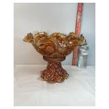 Marigold Carnival Glass Pedestal Punchbowl