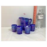 Fenton Cobalt Blue Iridescent Pitcher & Cups