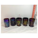 Amethyst Carnival Glass Assorted Tumblers
