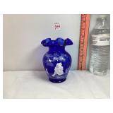 Fenton Cobalt Blue Signed Hand Painted Vase