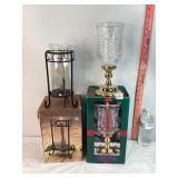 Crystal Hurricane Lamp, Wrought Iron Candle Holder