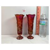 Fenton Red Carnival Glass Vases