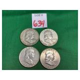 3 - 1954 & 1 - 1955 Franklin Half Dollars