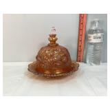 Carnival Glass Marigold Luster Rose Domed Dish