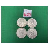 1 - 1948 & 3 - 1949 Franklin Half Dollars