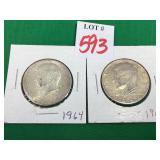 2 -1964 Kennedy Half Dollars