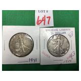 1941 & 1944 Walking Liberty Half Dollars