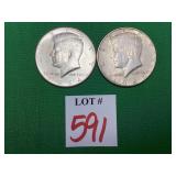 2 -1964 Kennedy Half Dollars