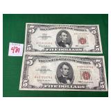 2 - 1963 Series $5 Red Certificates