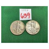 2 - 1942 Walking Liberty Half Dollars