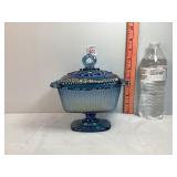 Iridescent Blue Carnival Glass Candy Dish