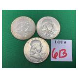 1 - 1962 & 2 - 1963 Franklin Half Dollars