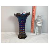 Amethyst Carnival Glass Rippled Vase