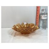Marigold Carnival Glass Dragon & Lotus Bowl