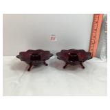 Fenton Red Lotus Flower Candleholders